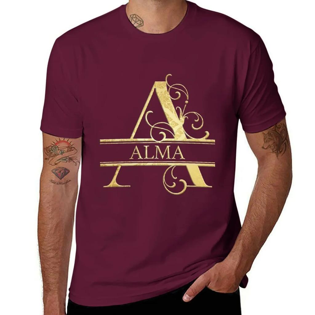 Имя Альма - Буква-монограмма А Имя Альма Подарок для Альмы Футболка аниме одежда превосходная однотонная мужская смешные футболки
