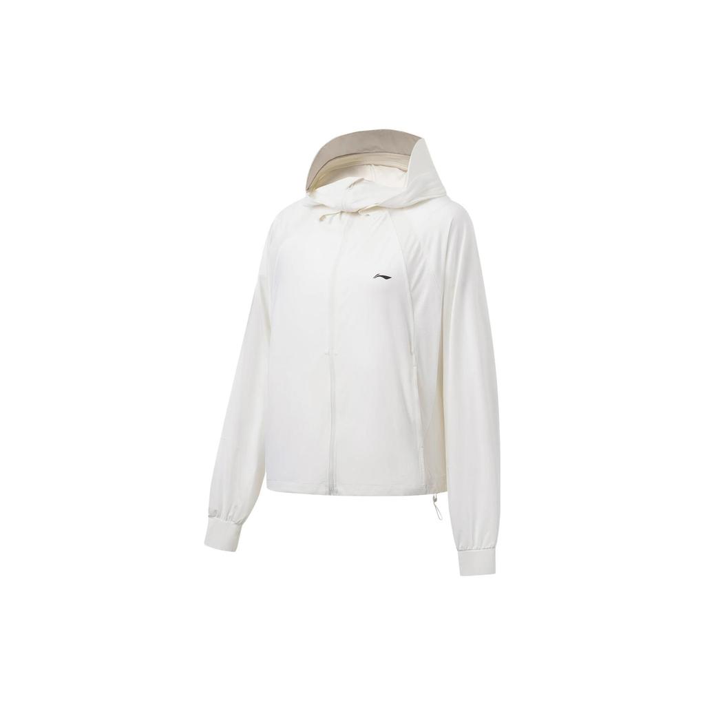 Li Ning Fitness Series UPF 50+ Solid Color Loose Hooded Sun Protection Jacket Women Jackets White AWDT576-1