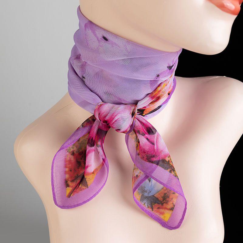 Spring and Summer Versatile Printed Small Square Scarf Soft Chiffon Thin Scarf Women's Neck Protection Decorative Scarf Square Scarf