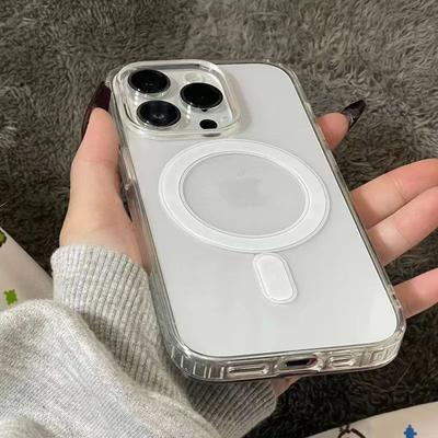 Роскошный беспроводной магнитный чехол MagSafe для iPhone 11 12 13 14 15 Pro XS Max Mini X XR 7 8 Plus SE прозрачный акриловый чехол