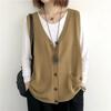 Vintage Arts Style Knitted Vest Female Solid Color Sleeveless Button V-Neck Waistcoat Women Casual Loose Knitwear Coats