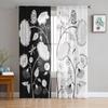 Черно-белые цветы и бабочки Прозрачная занавеска для гостиной Вуаль Тюль Оконные занавески для спальни Кухонные шторы