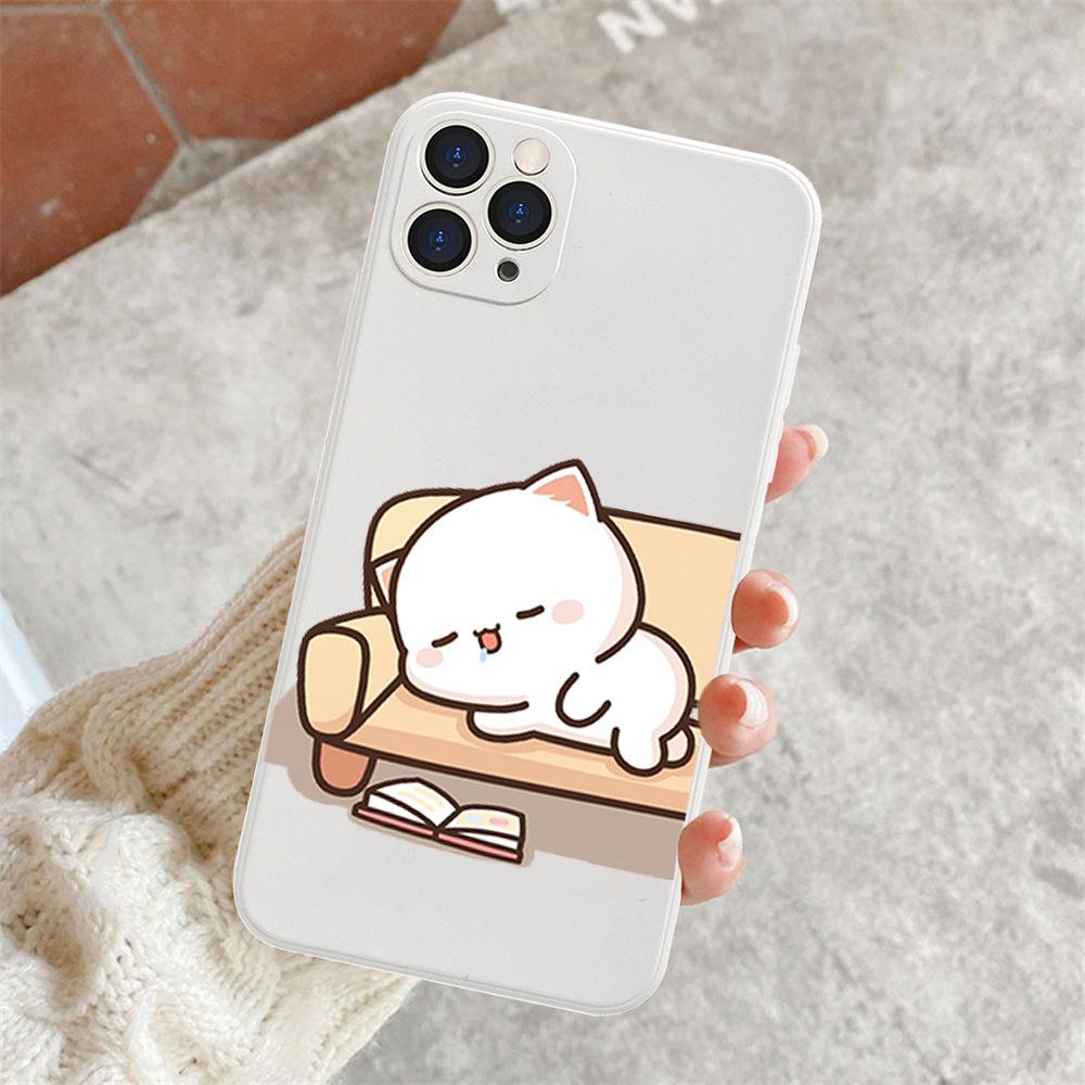 Мультяшная пара животных Коты Чехол для телефона на двоих для IPhone 15 14 13 12 11 Pro Max Mini XS X XR SE2 7 8Plus Чехол для влюбленных Матовый Fundas
