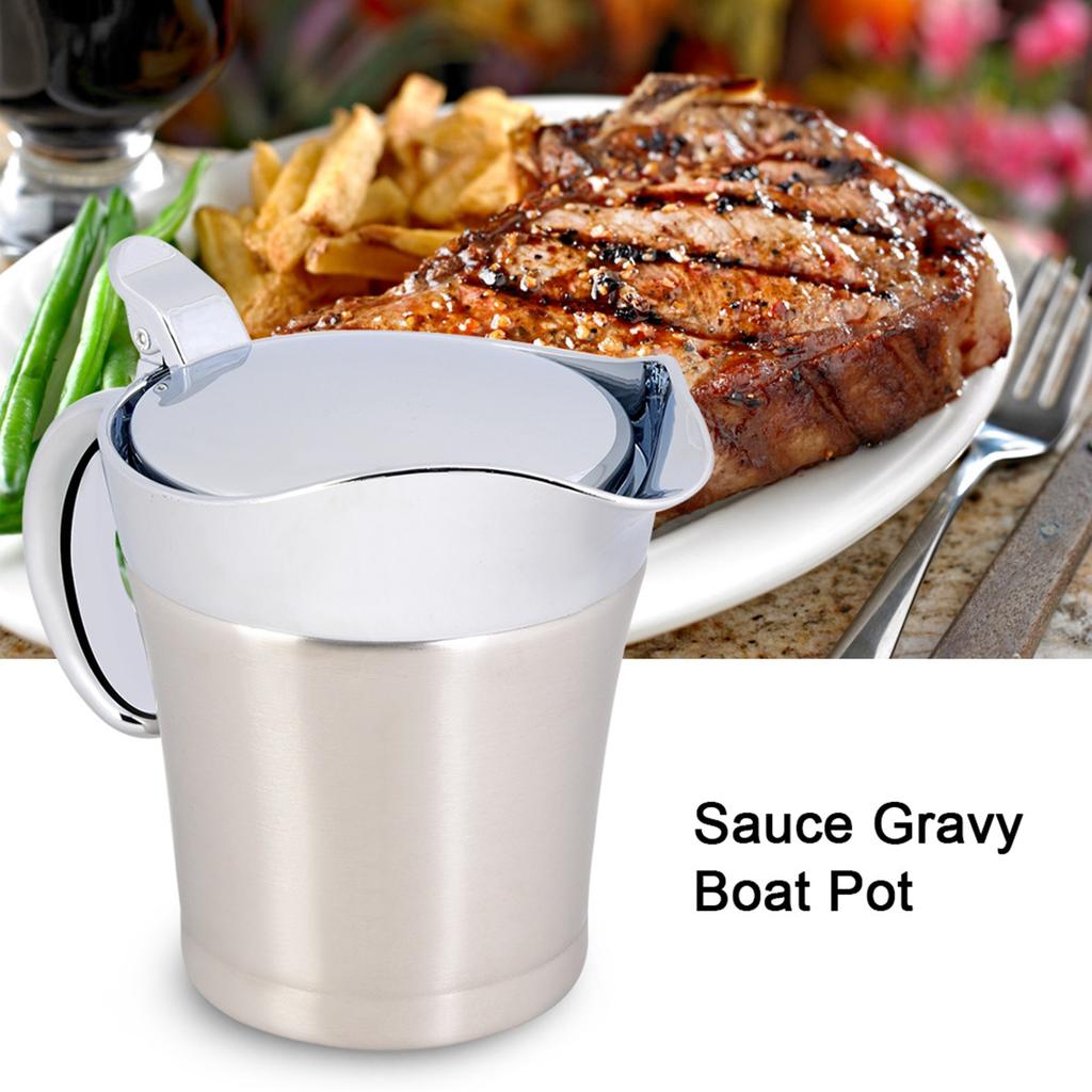 304 Stainless Steel Thermal Insulated Double Wall Sauce Gravy Boat Pot Serving Jug
