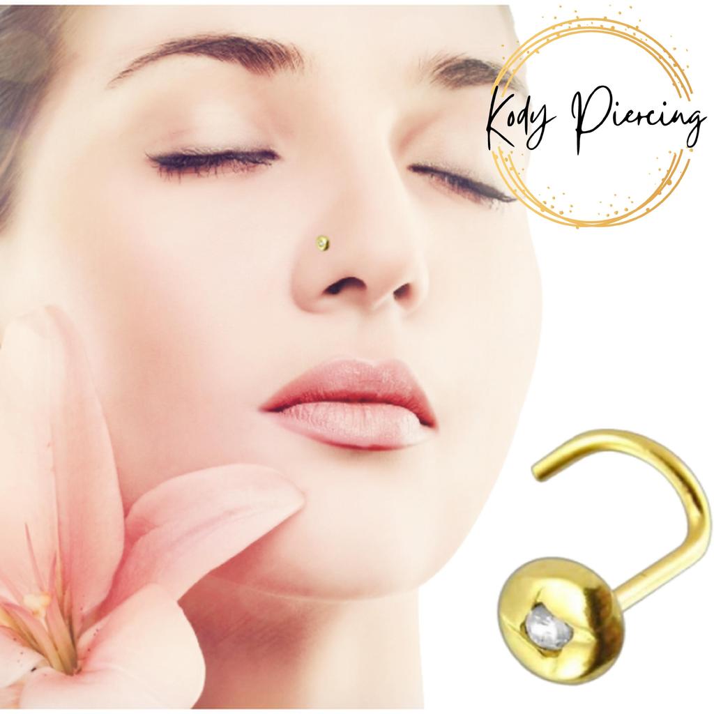 KODY PIERCING 14k Gold Piercing Nose Screw With a Cubic Zirconia - Quality Piercing
