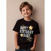 Boys Crew Neck Short Sleeve T-Shirt with Golden Star Happy Birthday Themed Print
