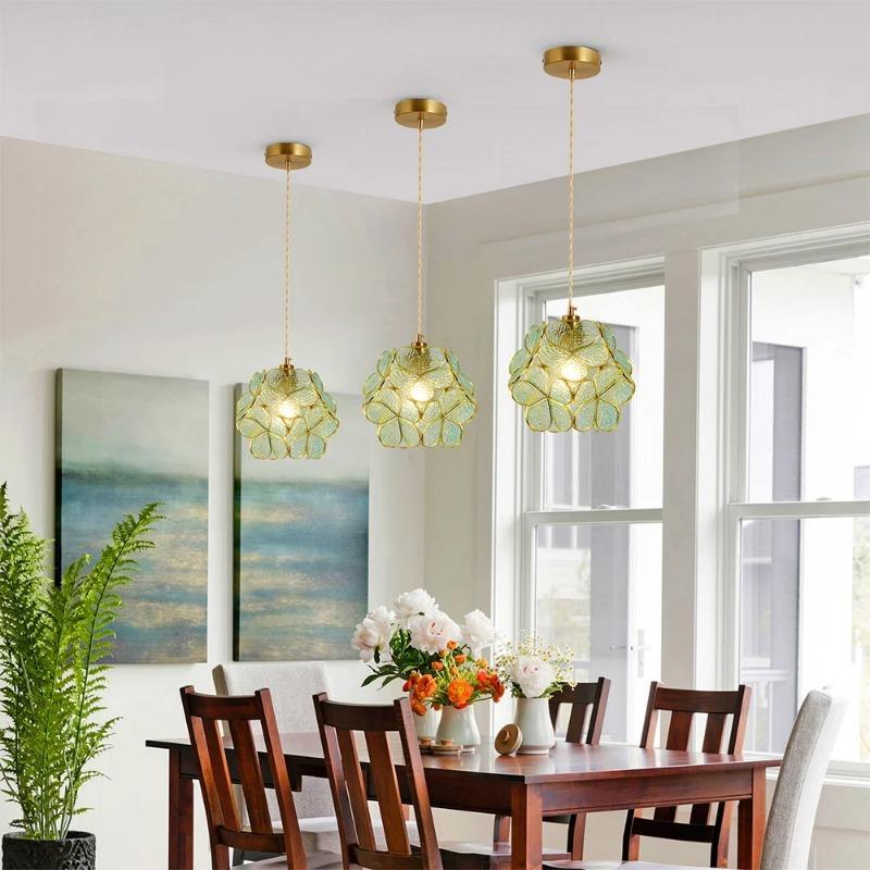 Стеклянные подвесные светильники Светодиодный потолочный светильник Домашний декор Люстра Подвесной цветочный фонарь Подвесные люстры Светильник кухонный остров