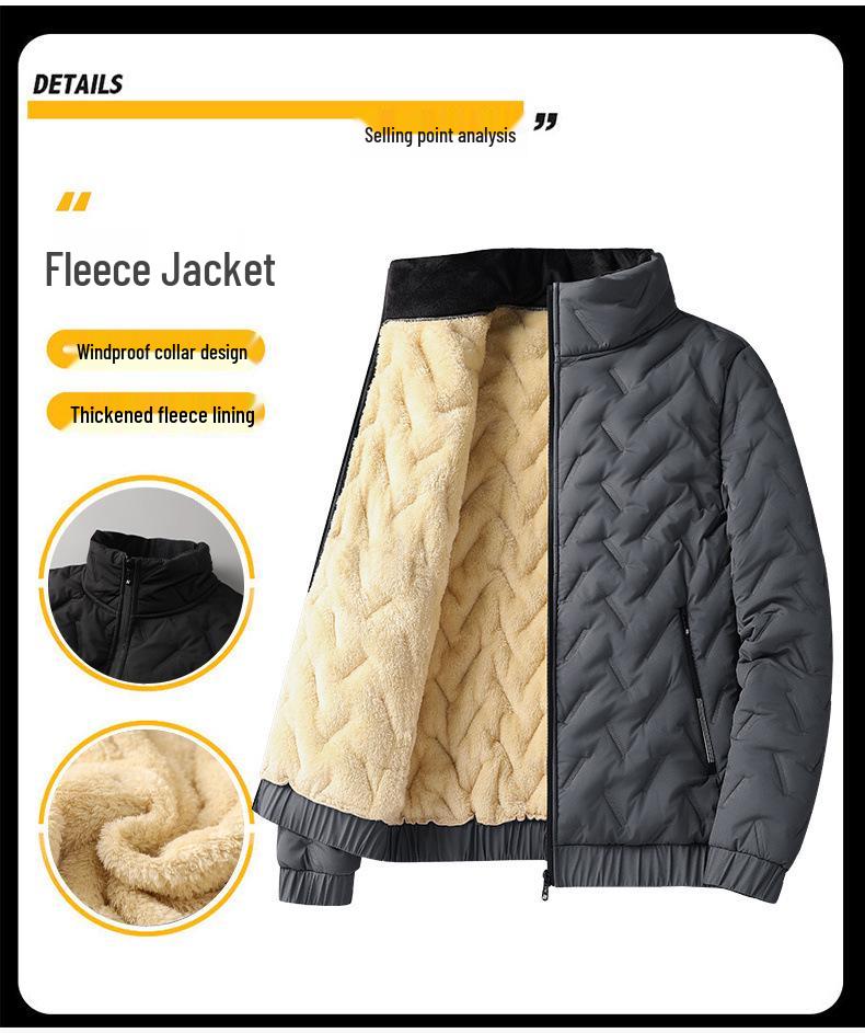 Men's Thick Winter Fleece Cotton Jacket - Large, Loose Fit