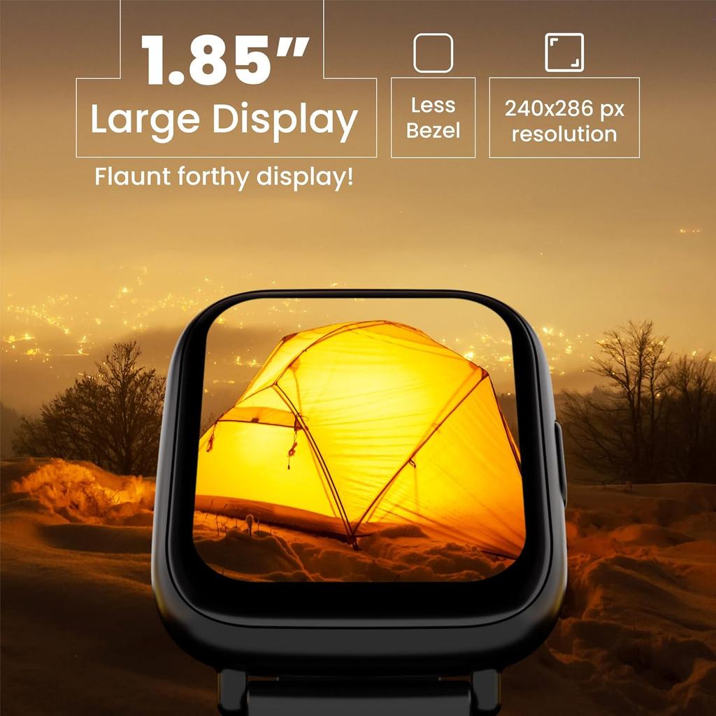 Hammer Fit+ 1.85" Calling Smart Watch for Men and Women with Built-in Games, Metallic Body, Voice Assistant, 100+ Customized Watch Faces (Black)