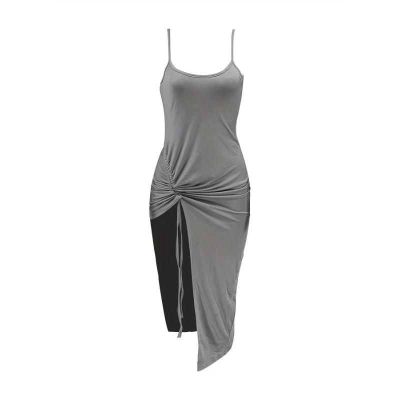 Drawstring Bodycon Cami Dress, Sexy Split Spaghetti Strap Dress, Women's Clothing