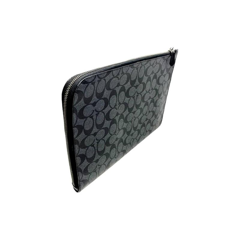 COACH L-Zip 33 presbyopia coated canvas and calfskin computer bag briefcase zipper folder bag clutch men's charcoal black