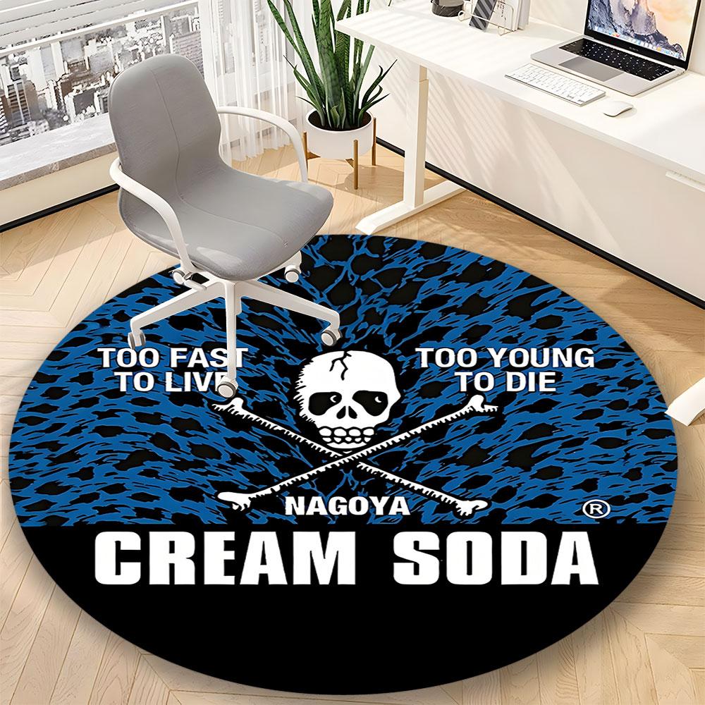 Cream Soda Skull Round Rug – Non-Slip Round Floor Mat – Indoor Home Decor Rug