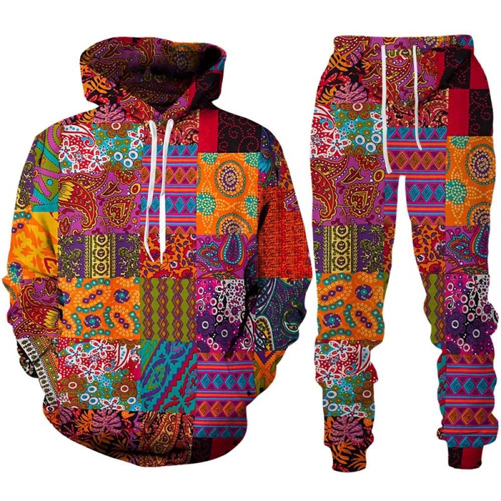 Толстовки с капюшоном и штаны в стиле Color Block Patchwork с 3D-печатью, мужские спортивные костюмы из двух частей, спортивная одежда для улицы, мужская одежда