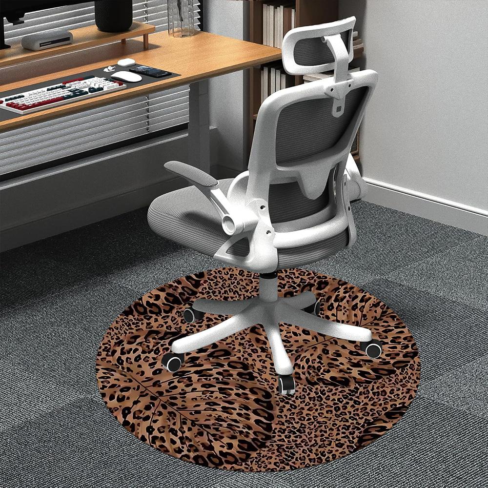 1pc Leopard Print Office Round Area Rug, Indoor Mat Suitable ForOffice, Under Office Chairs Bedroom Living Room Home Decor, Room Deco q076