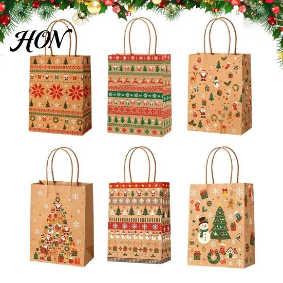 Holiday Party Favor Bags 12PCS Christmas Paper Gift Bags, Sturdy Festive Goodie with Handle, Decorative Treat Packaging for Presents And Favors