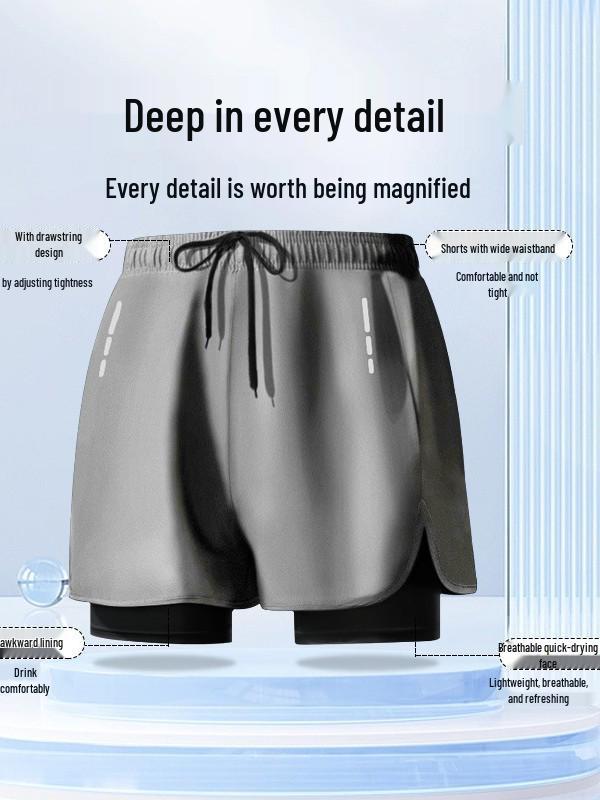 Мужские двухслойные свободные пляжные и беговые плавки - спортивные шорты против смущения