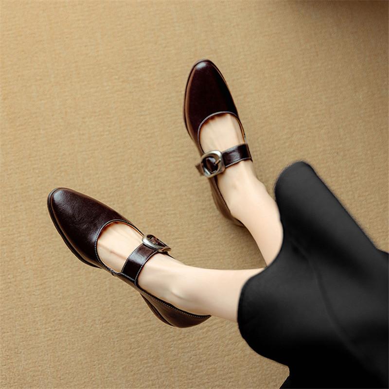 Fashion New Spring/summer Split Leather Woman Shoes Round Toe Low Heel Women Pumps Shoes for Women Fashion Mary Jane Shoes Chunky Heels