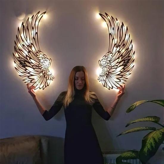 Angel Wing Ornament Iron Art Decorative Light-up/Lightless Style Wall Art Sculpture Hanging Decor Holiday Gift