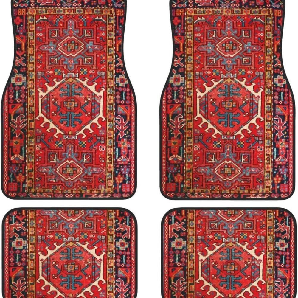 4Pcs Heavy Duty Persian Carpet Bohemian Car Floor Protector Rugs for Front Rear Seats