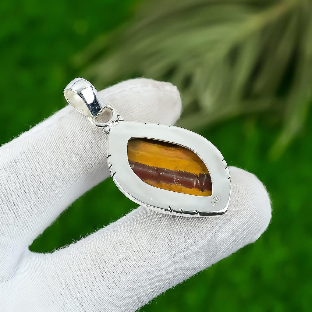 925 Sterling Silver Red Snakeskin Jasper Stone Unique Birthday New Bezel Pendant