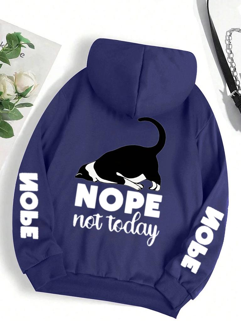 Повседневные Худи для Женщин и Мужчин Nope Not Today Милый Кот Печать Пуловеры Свободный Карман Теплые Флисовые Толстовки Осенняя Женская Одежда