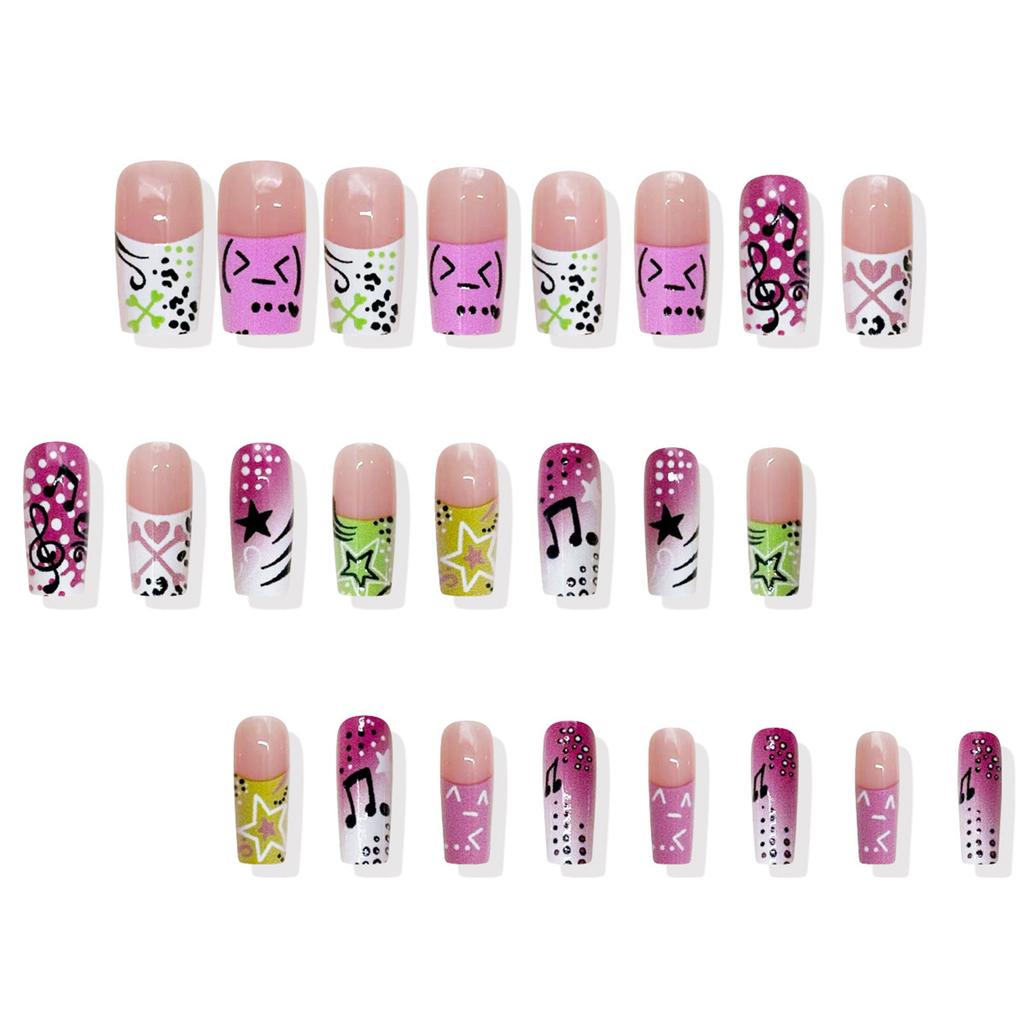 24PCS Nude Fake Nails with Colorful French Tip Reusable Long Lasting Press on Nails for Professional Nail Art Salon Supply
