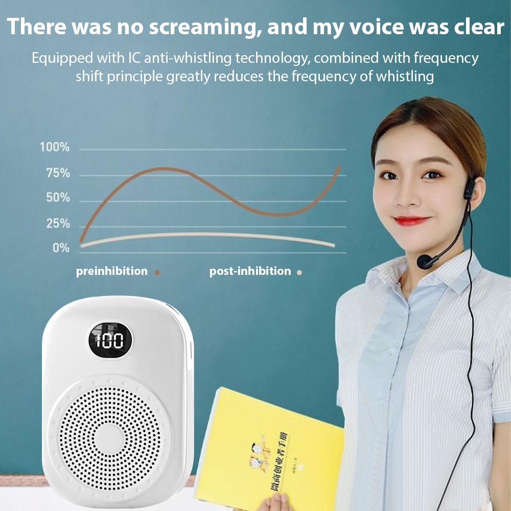 Voice Amplifier Portable Megaphone PA System with Wired Head Mounted Microphone BT Wireless