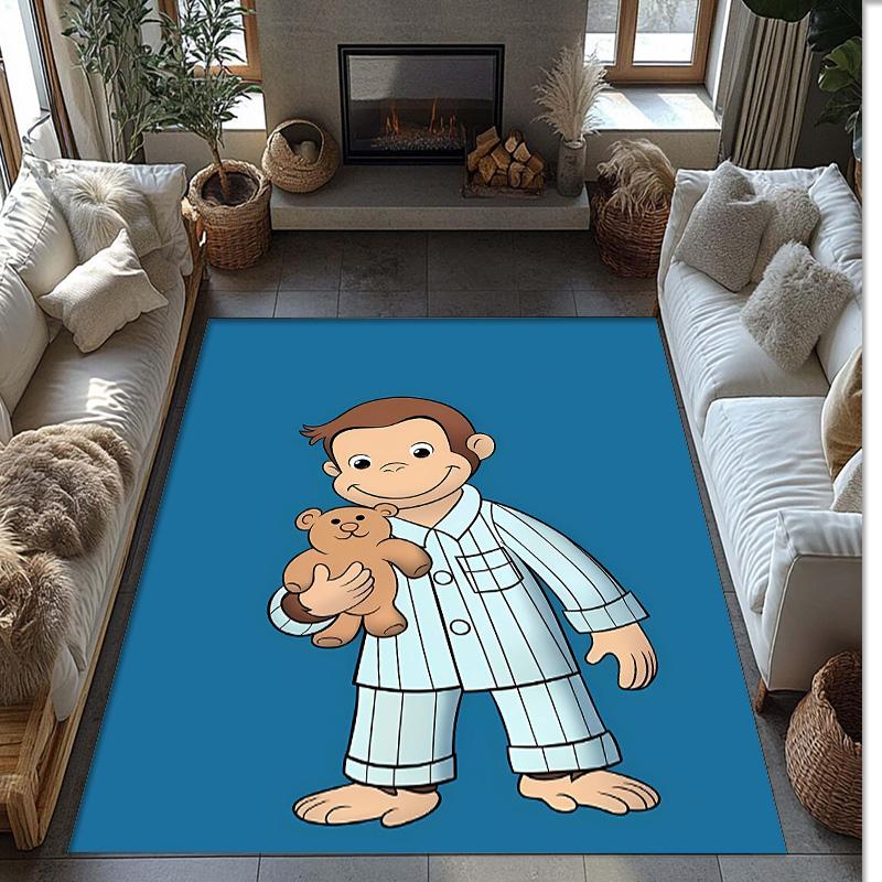 Curious George Printed Crystal Velvet Area Rug, Soft Anti-Slip Water Absorbent Floor Mat for Living Room Bedroom