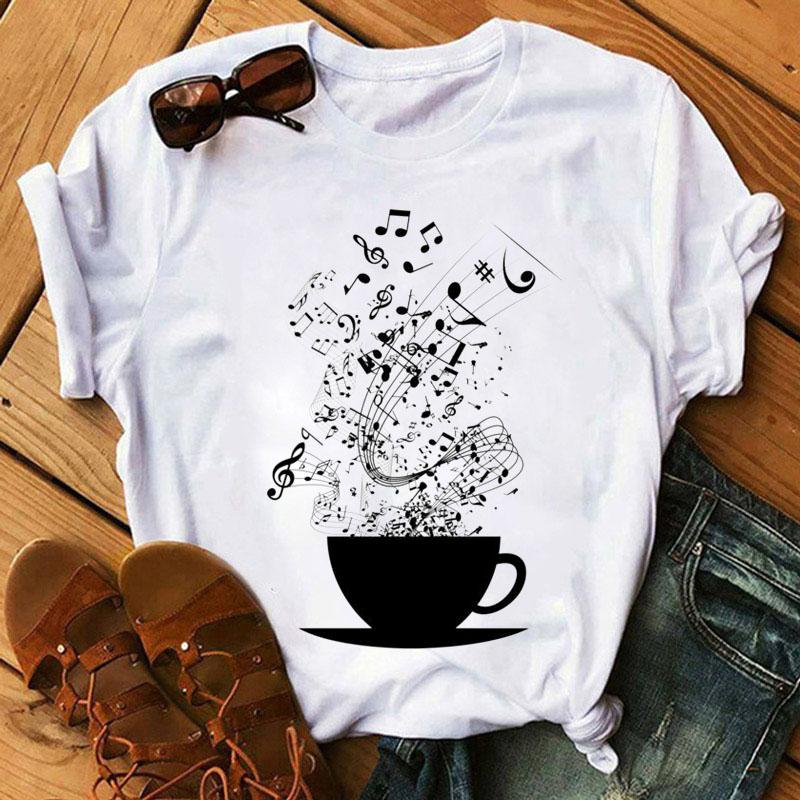 Футболка с принтом Music Note Heart, модная женская футболка 90-х годов, женские топы для девочек, милые футболки с короткими рукавами, женская футболка, одежда