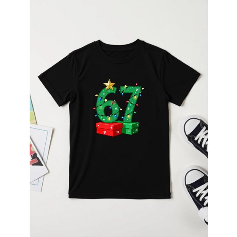 European sizes Christmas Number 67 Kids' T-Shirt Boys And Girls Holiday Print Top Snowflakes Colorful Lights Pattern Matching Family Outfits