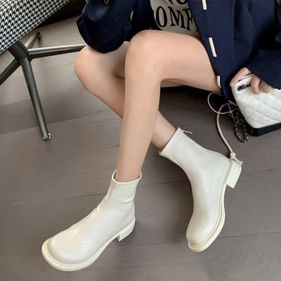 Новые женские модные ботинки с круглым носком, на среднем каблуке, больших размеров, женские ботинки на квадратном каблуке, с круглым носком, с задней молнией, средней высоты, осенне-зимние