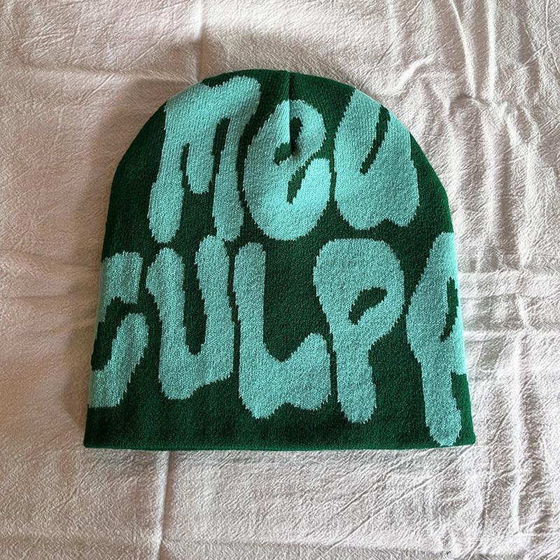 Acrylic Knit Beanie Hat With Embroidered Letters For Streetwear Fashion In Winter Season