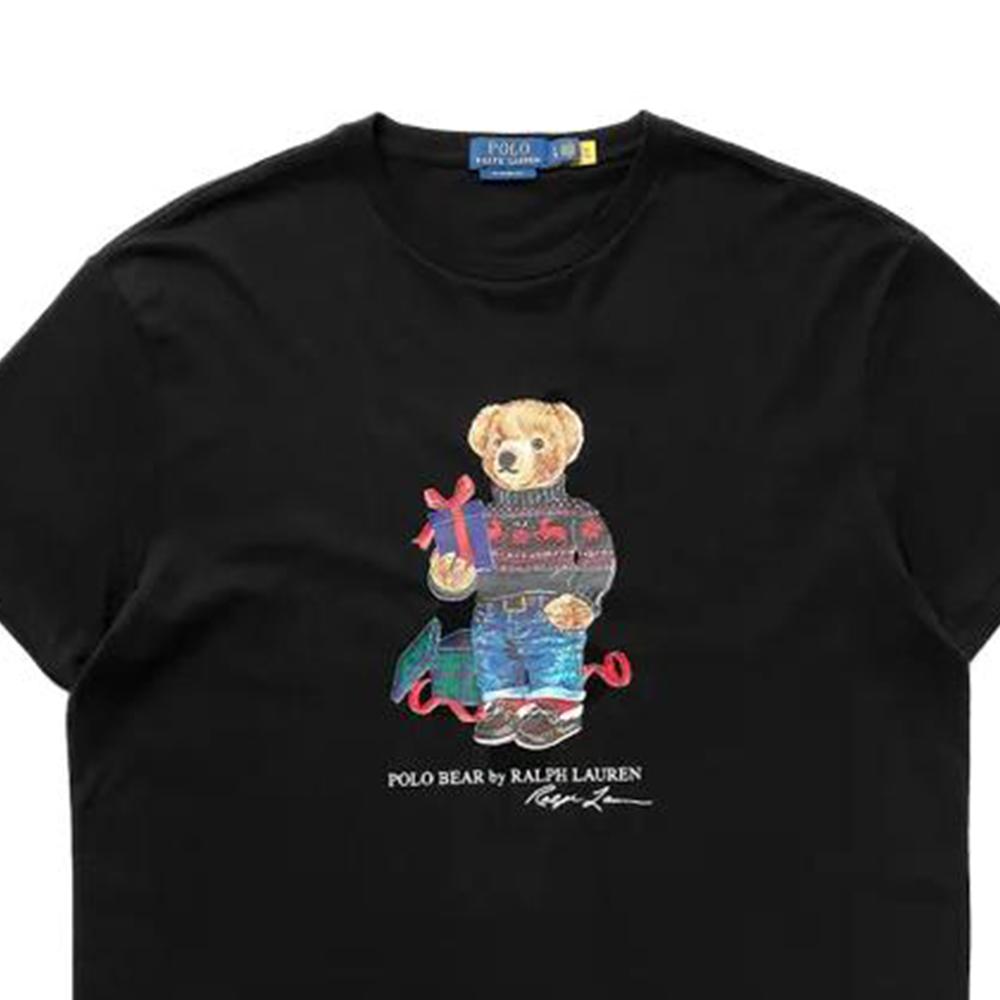 Мужская футболка с принтом медведя и букв Polo Ralph Lauren, с круглым вырезом, короткий рукав, черный 710854497-027
