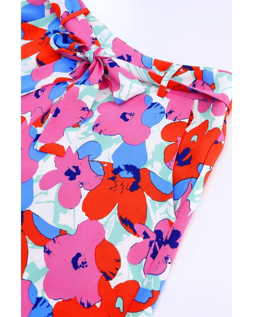 Azura Exchange Belted Floral Print Shorts