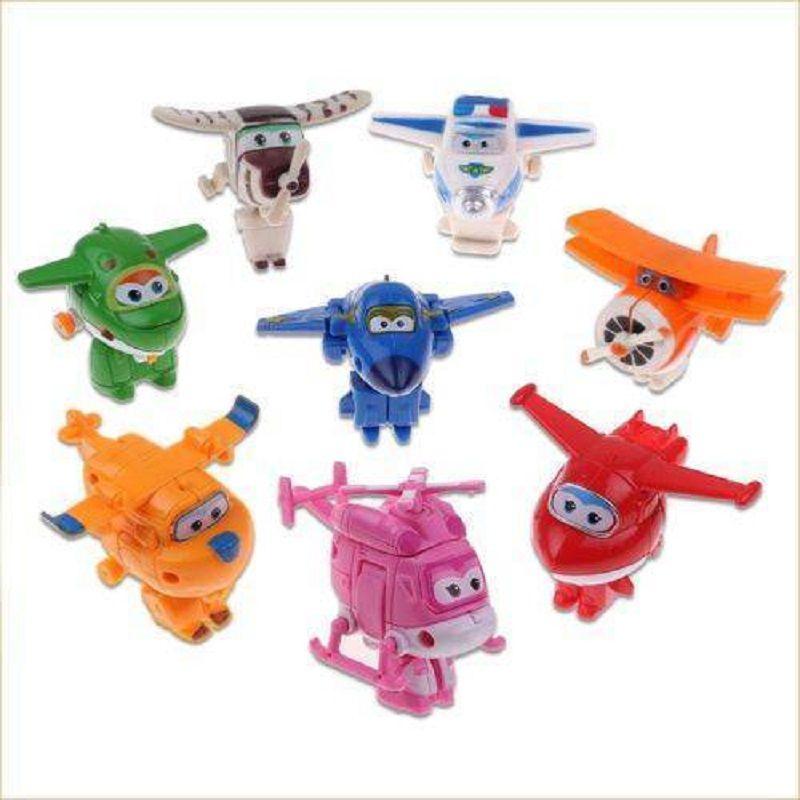Потрясающий набор из 8 мини-самолетиков Super Wings с трансформирующимися фигурками роботов-самолетов
