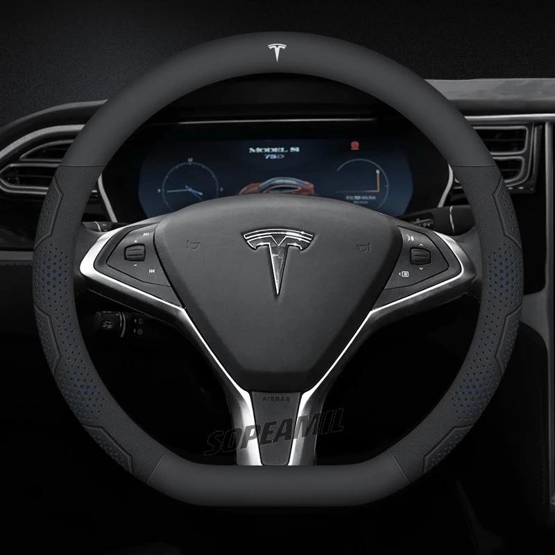 TDMC1 Для Tesla Roadster Model 3 Model Y Model S Model X Автомобильная Кожаная Углепластиковая Противоскользящая Защитная Накладка на Руль Аксессуары