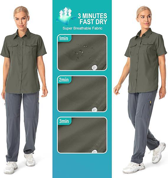 Женская летняя рубашка 2026 с коротким рукавом, быстросохнущая - Однотонная, с нагрудным карманом, дышащая, повседневная, для активного отдыха, европейский и американский стиль
