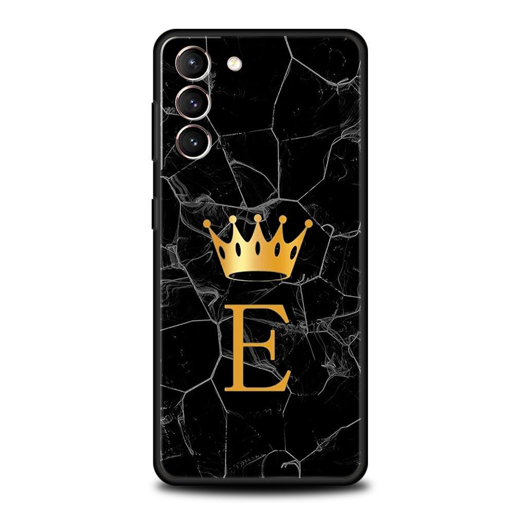 Crown Letter A To Z Phone Case For Samsung Galaxy S24 S23 Ultra S22 S21 S20 FE 5G S10 S10E S9 Plus S8 Soft Silicone Black Cover