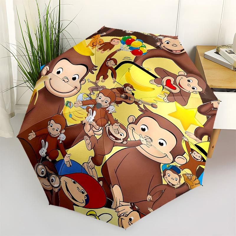 Curious George, Monkeys Automatic Opening and Closing, 8 rib Structure Portable Umbrella, Suitable for Men and Women in All Seasons Perfect