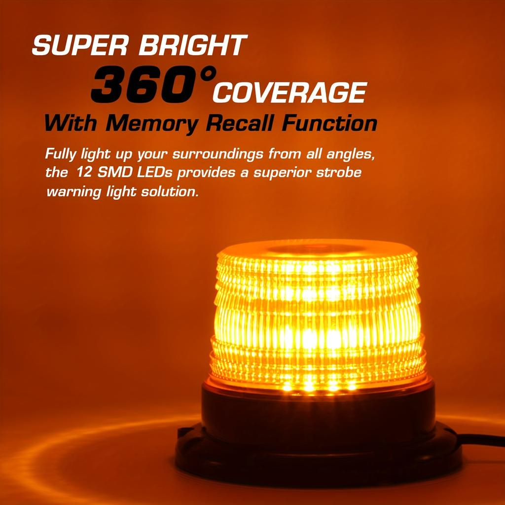 Amber LED Strobe Warning Lights, Emergency Flashing Beacon Light with Magnetic for Vehicle Truck Tractor Golf Carts UTV Car Bus