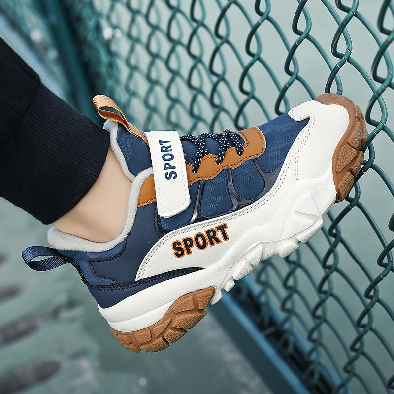 28-39 Детские зимние большие липучки с бархатом теплые модные спортивные и повседневные хлопковые ботинки зимние сапоги