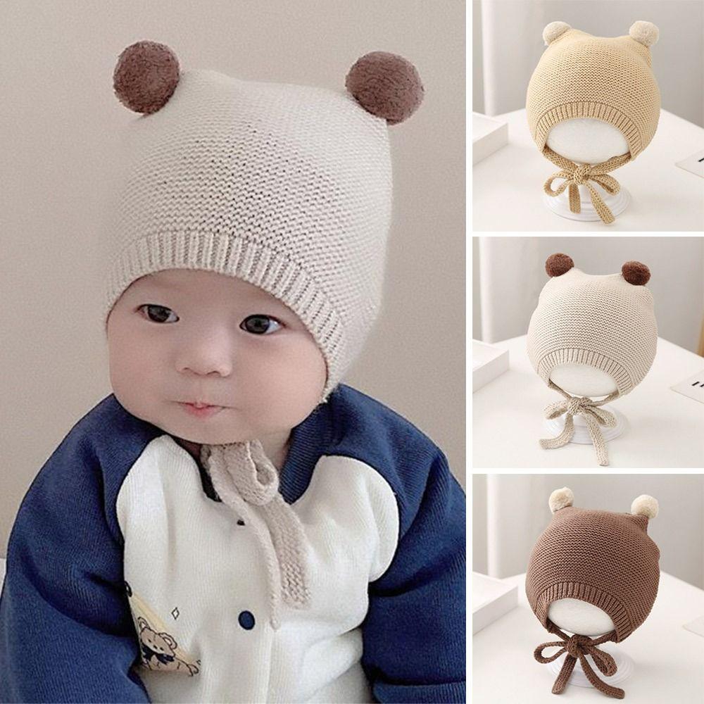 3-24 Months Wool Ball Baby Winter Hats Soft Bonnet Cap Fashion Newborn Ear Protection Cap  Infant