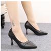 Etiquette High Heels Women's Soft Leather Stiletto Single Shoes Women's Pointed Head Interview Work Shoes Dress Black Medium Heel Leather Shoes