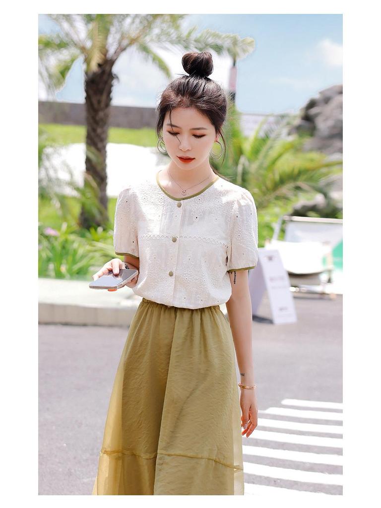 2025 Женский кружевной топ с коротким рукавом для похудения больших размеров - Новый французский стиль