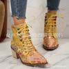 2025 осень и зима новые европейские и американские этнические стиль вышитые высокие каблуки Martin сапоги большой размер независимая станция шнуровка толстый каблук