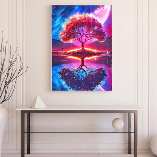 Картина со стразами 5D Дерево Луна Пейзаж Полная дрель Блестящие стразы Вышивка Красочные DIY Художественные ремесла Ручная работа Украшение стен дома Горный хрусталь