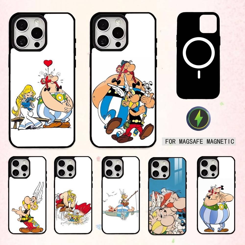 A-Астерикс C-Мультфильм O-Обеликс Чехол для телефона для iPhone17,16,15,14,13,12,11 Plus,Pro Max Магнитный для Magsafe Беспроводная зарядка