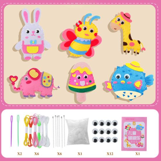 6 шт./компл. детский швейный набор с нитками, иглой, хлопковым наполнителем, цепочкой из бисера, пластиковыми глазами, плюшевая игрушка ручной работы, набор для шитья чучел животных