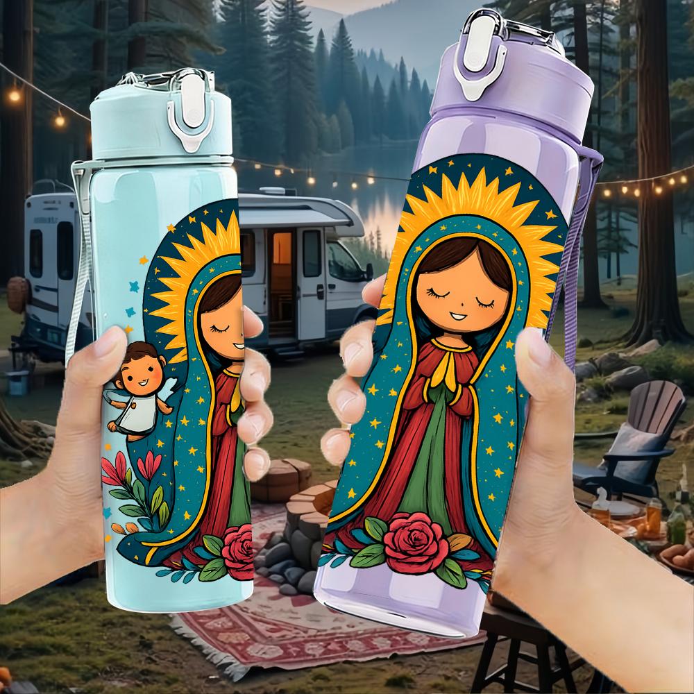 1PC Guadalupe Virgin Portrait 750ml Color Plastic Sports Water Bottle Leakproof Flip Straw Lid For Sports Office Home Use