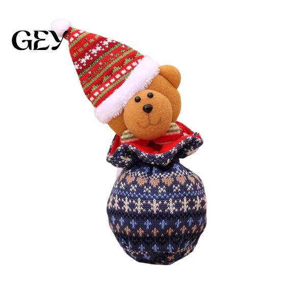 Festive Tabletop Ornament Bags Christmas Drawstring Gift Bag, Small Wrap Bags, 3D Santa Snowman Elk Holiday Treat Doll Candy Storage for Fruits,